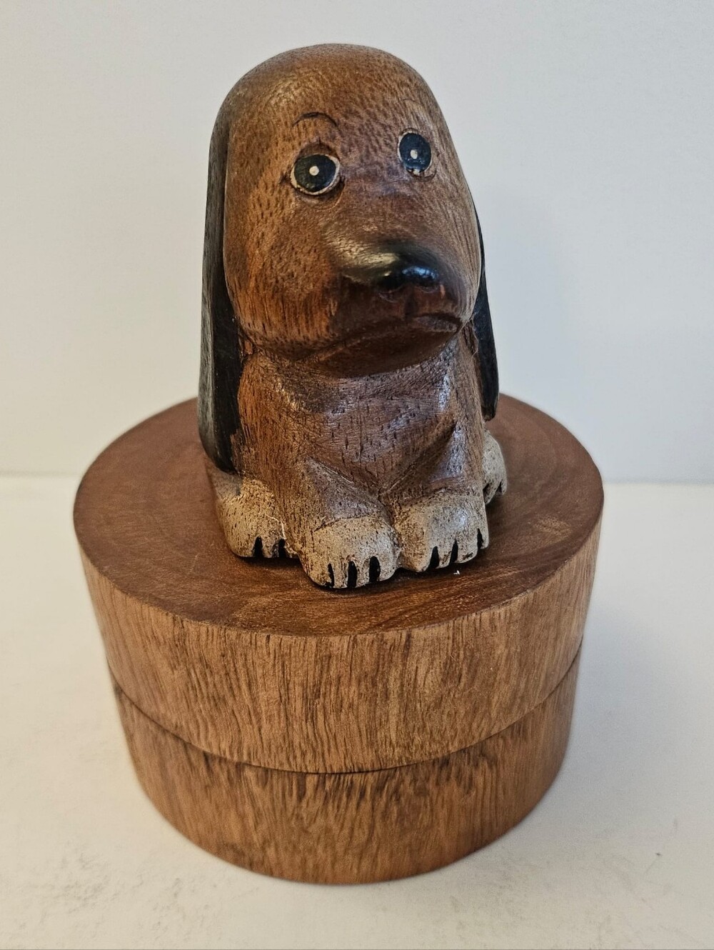 Puppy Dog Wooden Trinket Jewelry Box W/ Lid  Gift Folk Art Cute Carved Wood